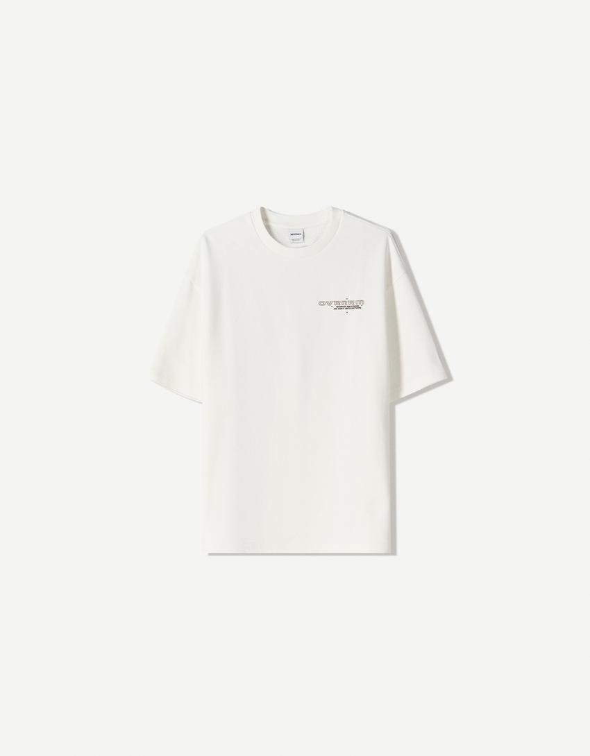 Printed short sleeve plush T-shirt-Off white-0
