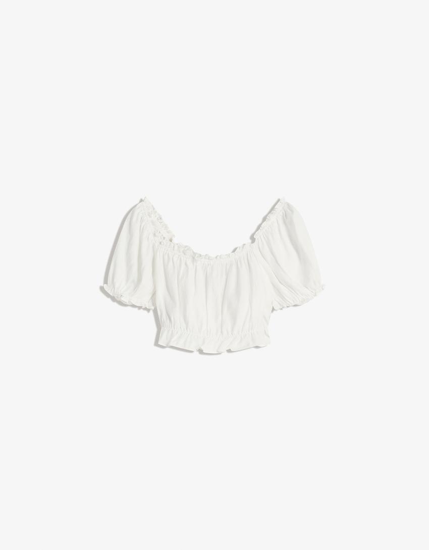 Blusa manga corta cropped-Blanco roto