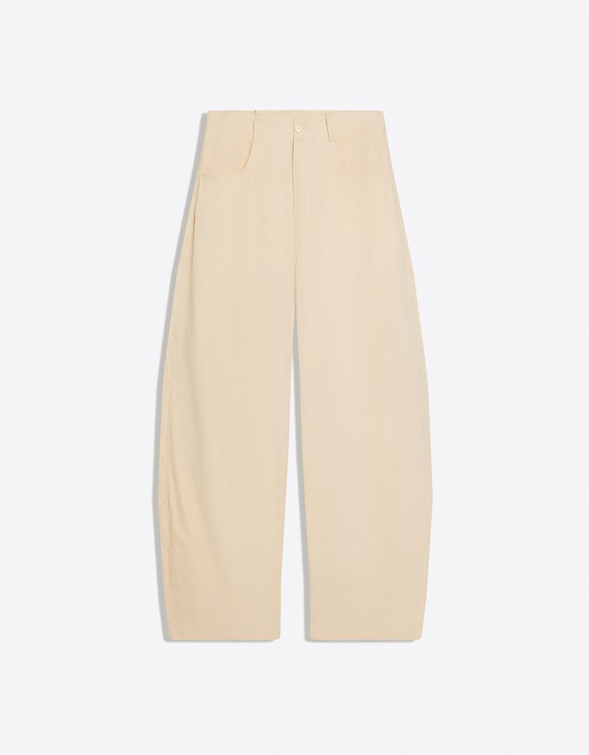 Barrel fit pantolon-Krem