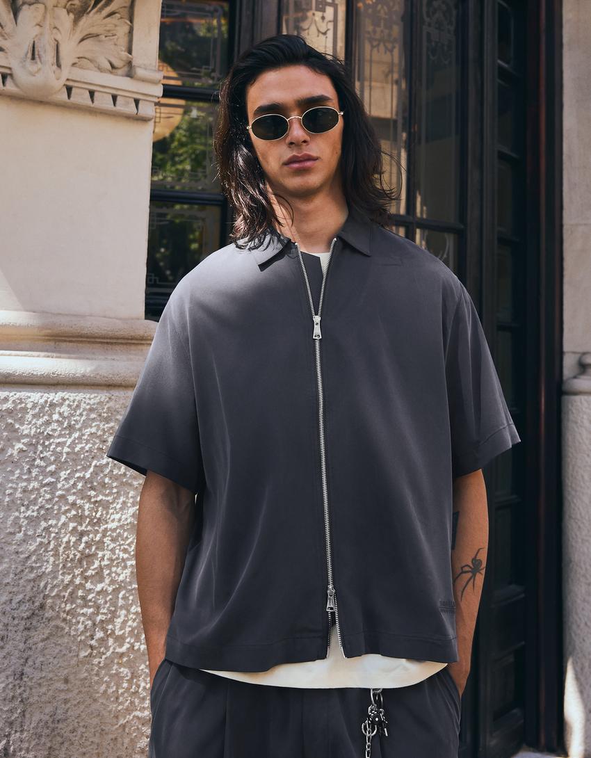 Fluid boxy short sleeve shirt-Navy