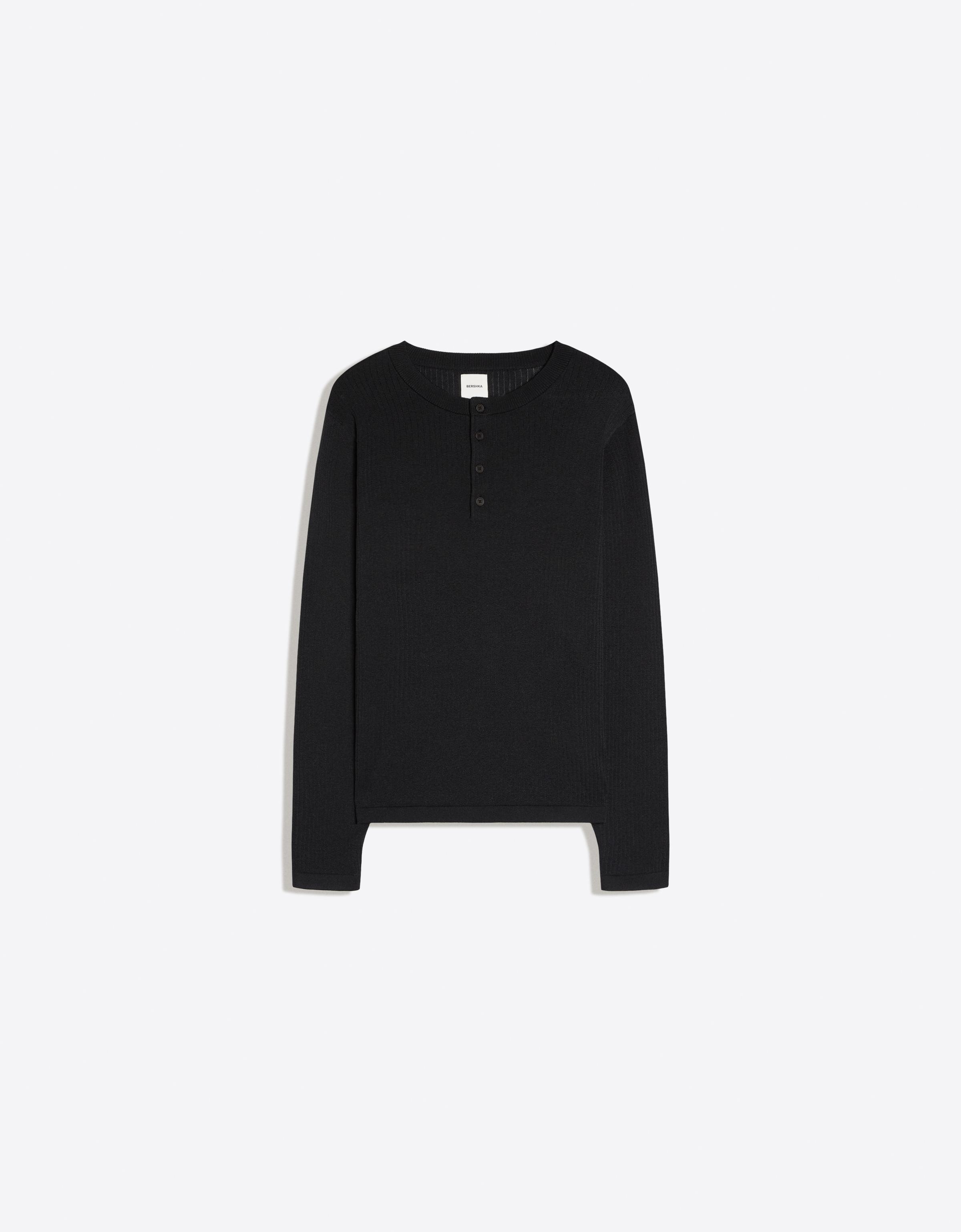 Henley knit jumper — Black