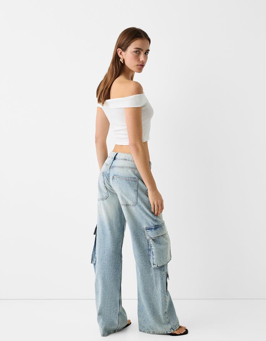 بنطال جينز كارغو متعدد الجيوب-أزرق فاتح-2