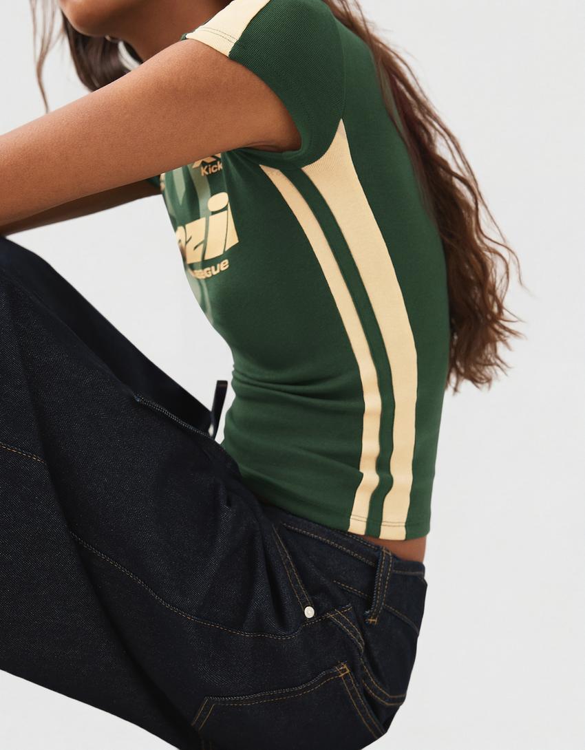 Short sleeve sport print T-shirt-Green