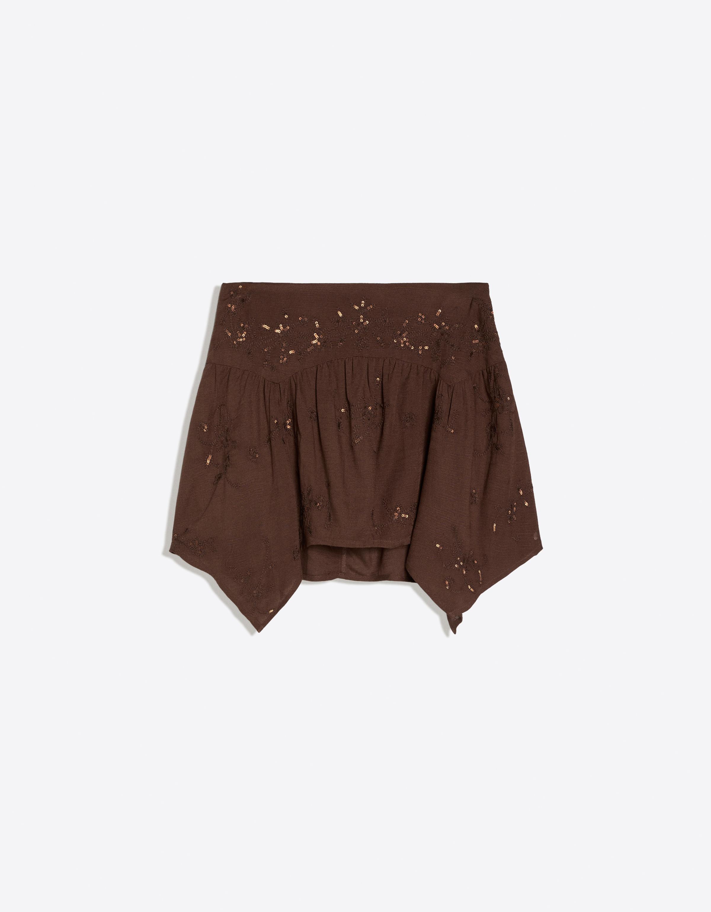 Embroidered handkerchief skirt — Brown