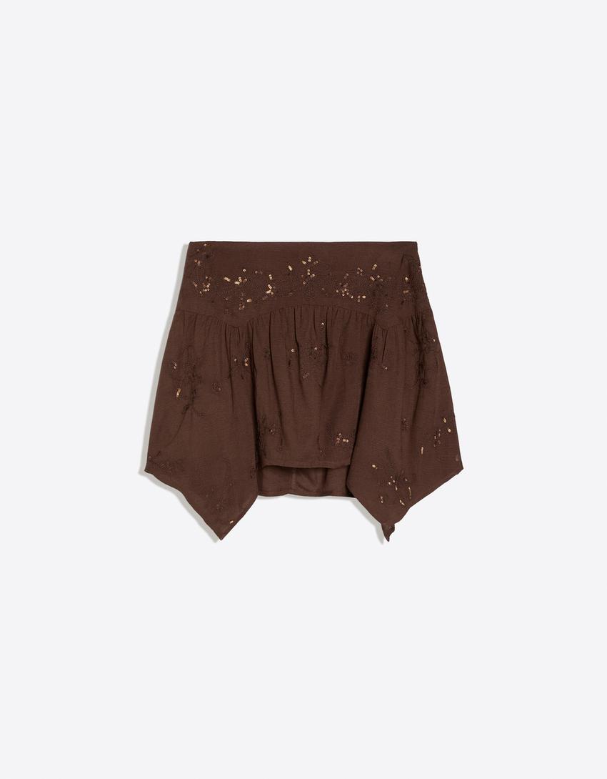 Jupe à pointes brodée-Marron