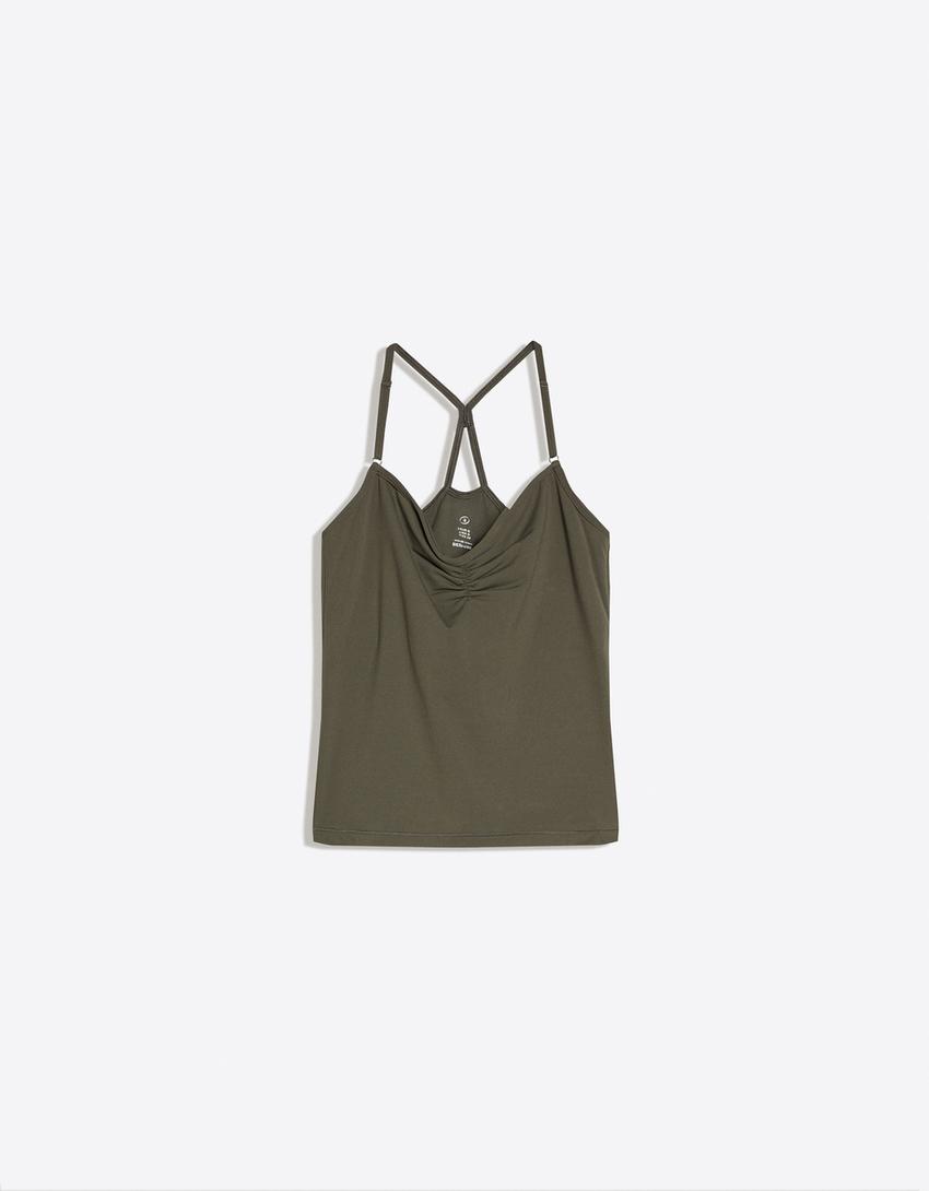 Gathered strappy T-shirt-Moss