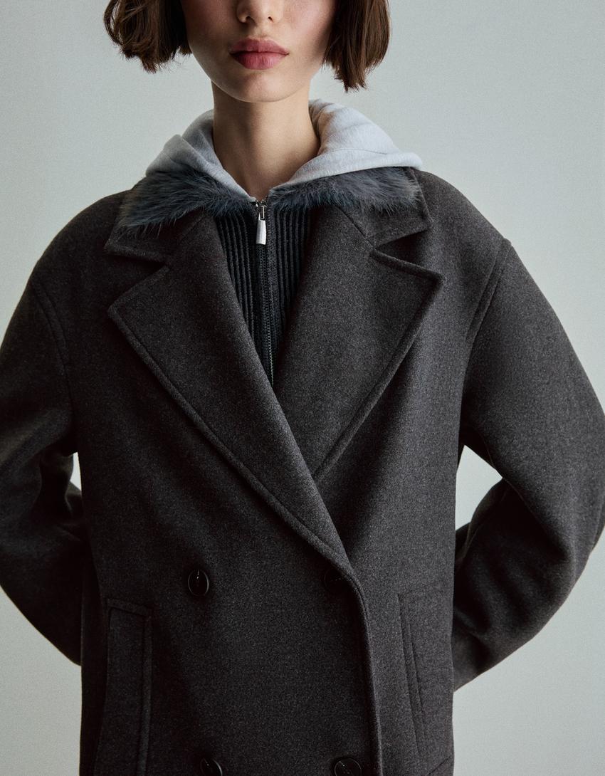 Long drop-shoulder coat-Dark grey