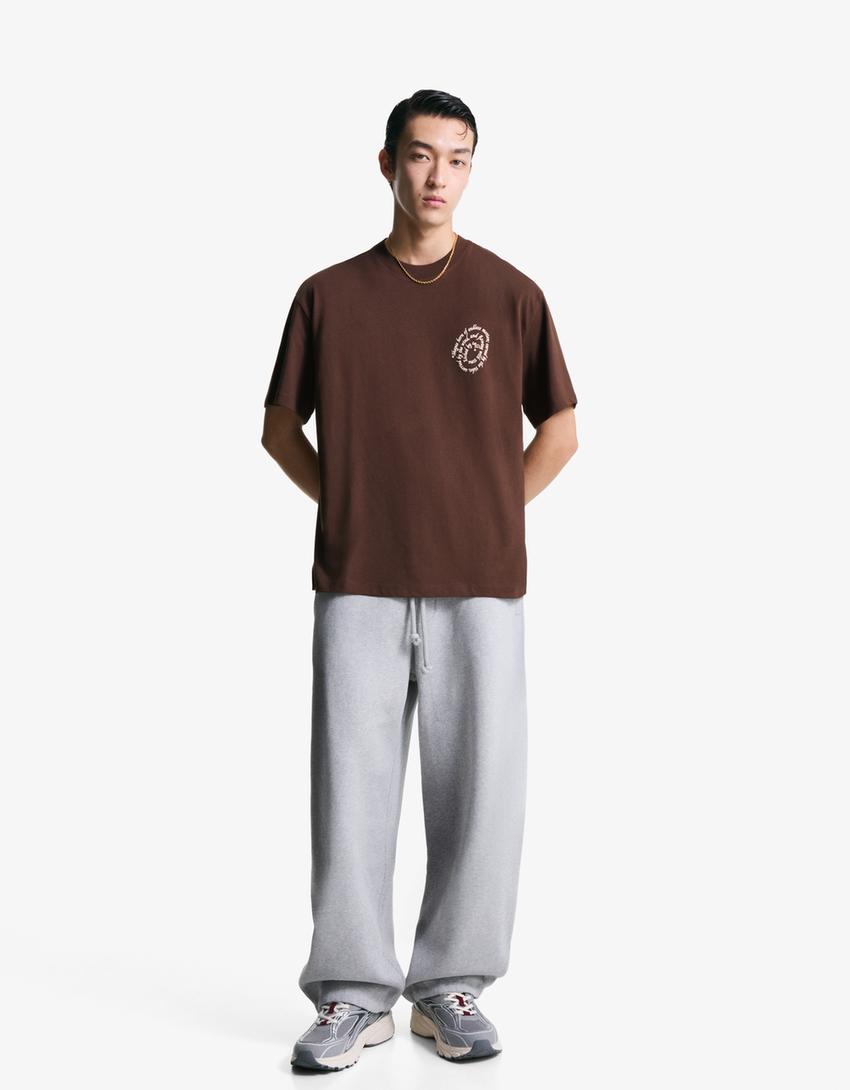 T-shirt manches courtes imprimé-Marron