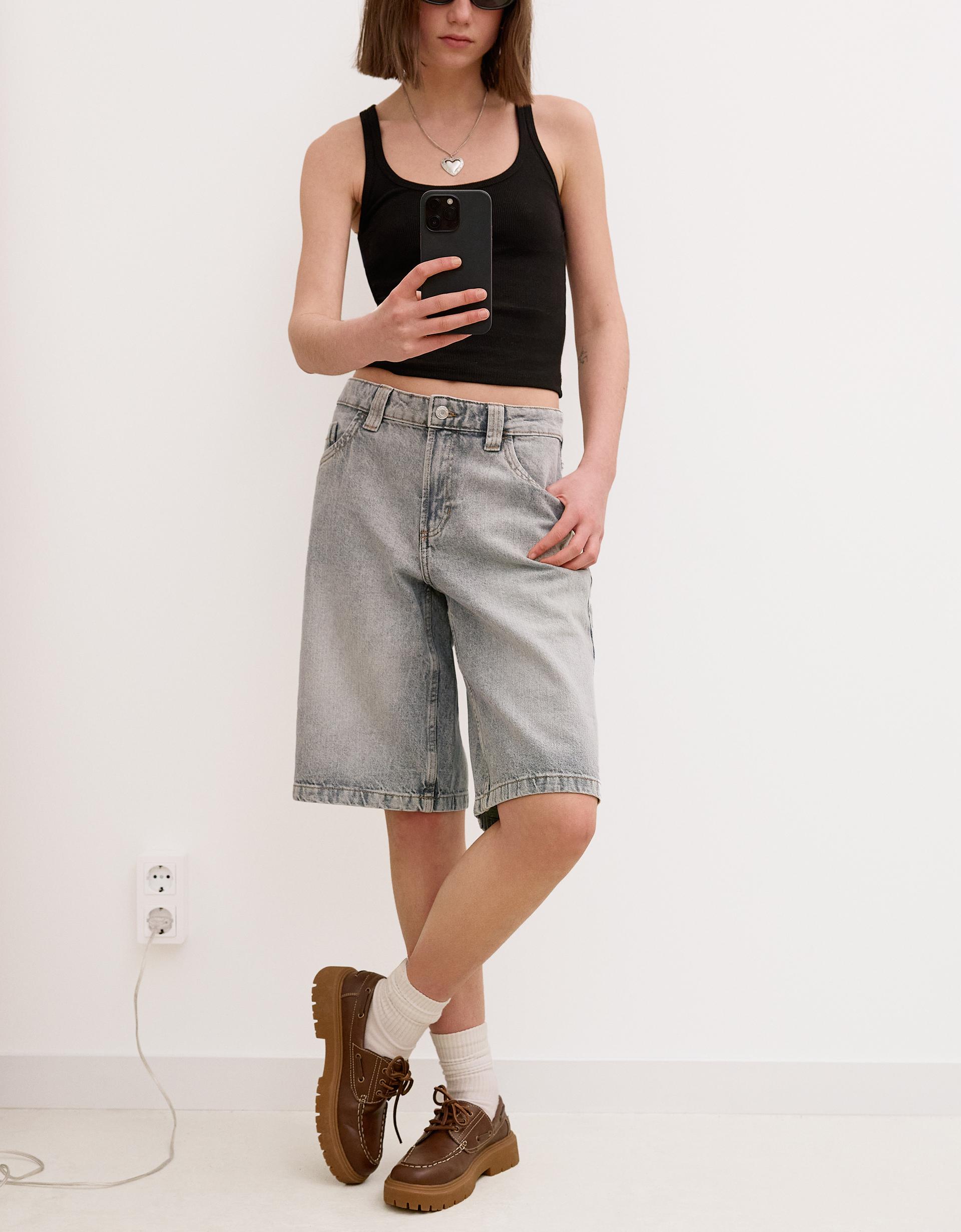Baggy denim shorts Shorts and jorts Women Bershka