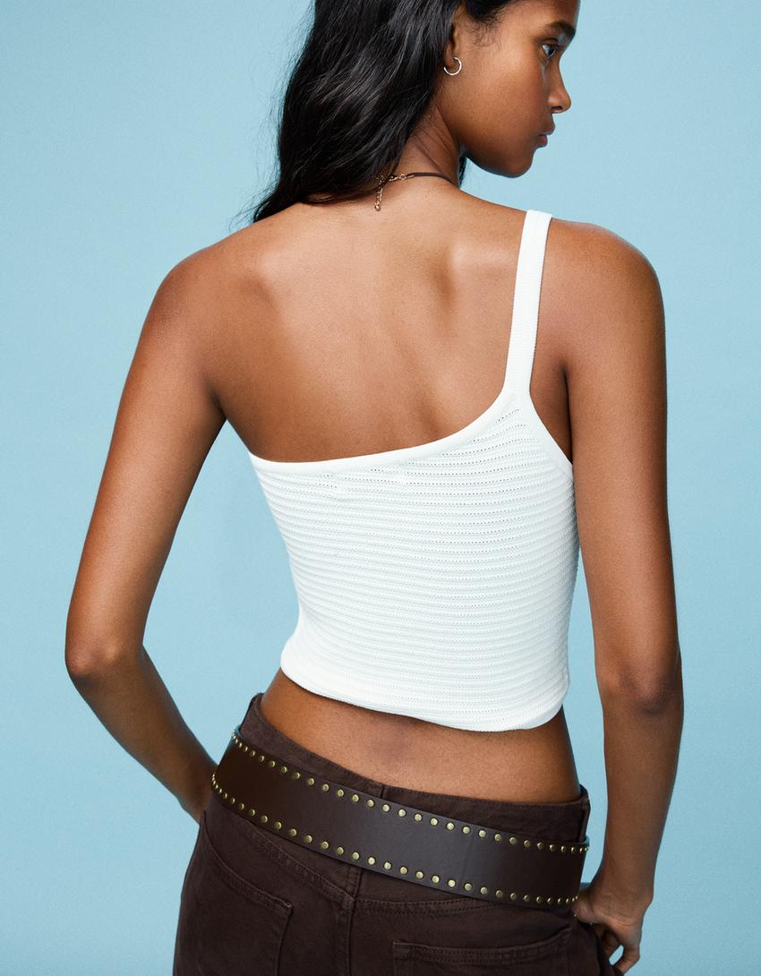 Asymmetric textured top-White