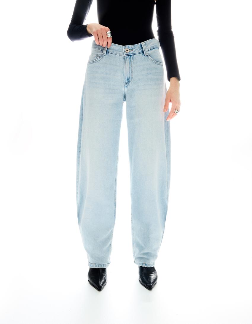 Vrećaste traperice barrel kroja niskog struka-Isprana plava