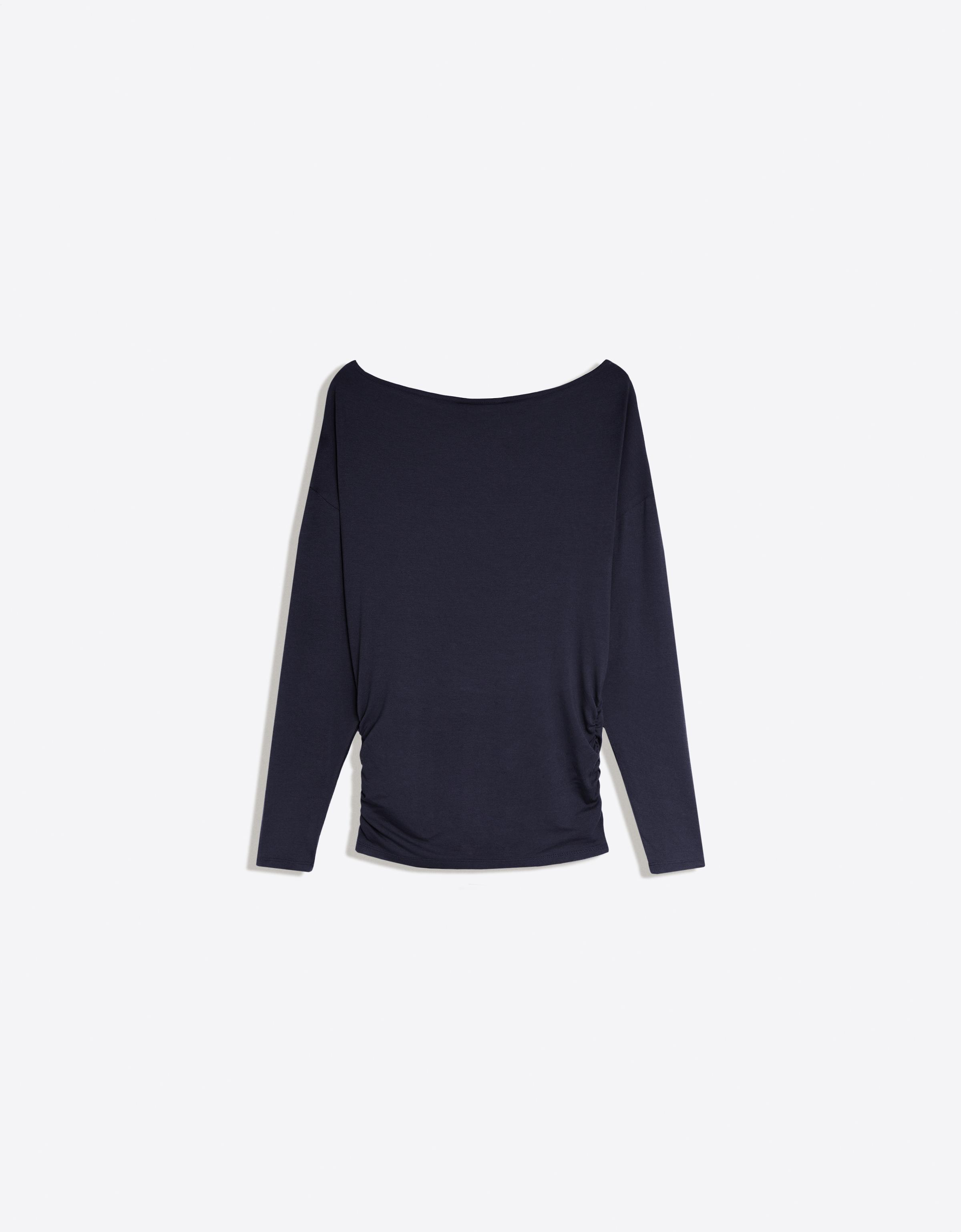 Asymmetric neck long-sleeved T-shirt — Blue