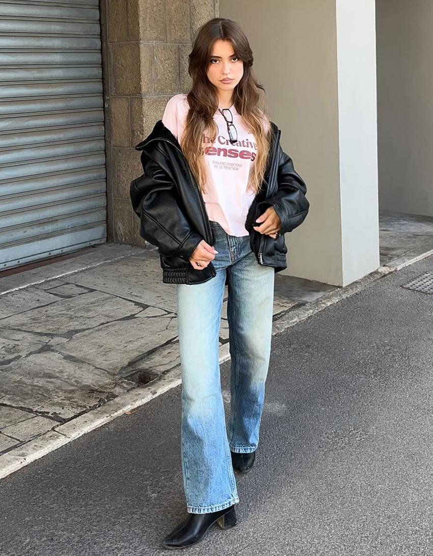 Maglietta a maniche lunghe boxy fit con stampa-Rosa