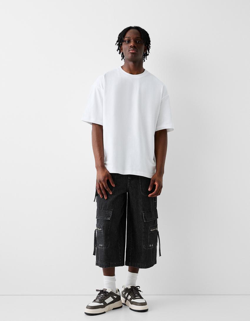 Baggy cargo denim Bermuda jorts - Men | Bershka