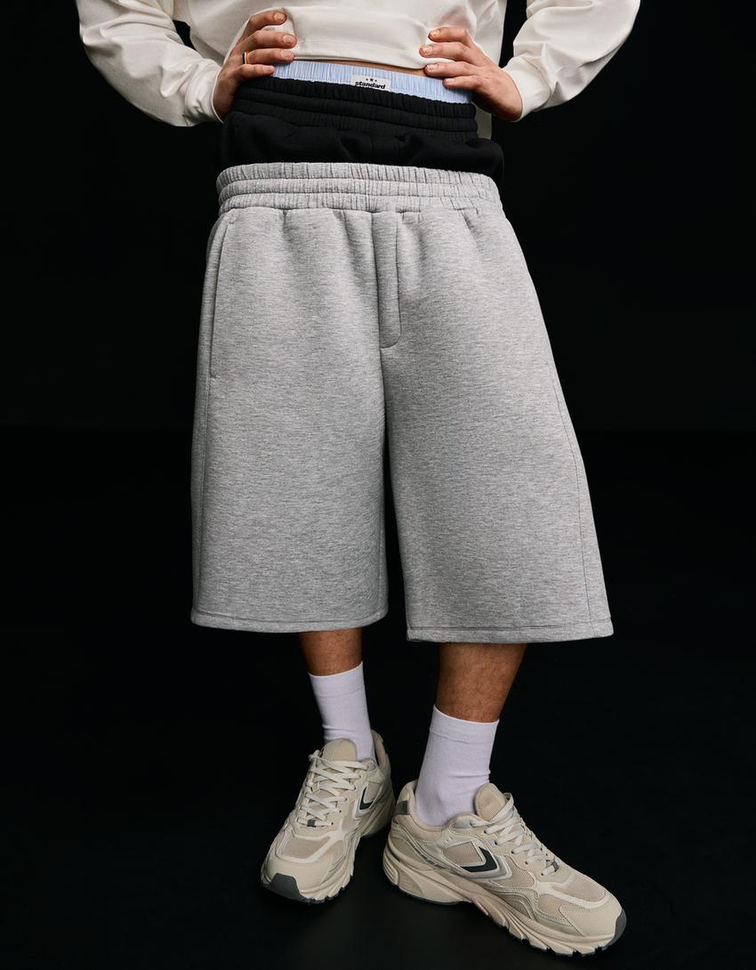 Oversize neoprene-effect Bermuda shorts