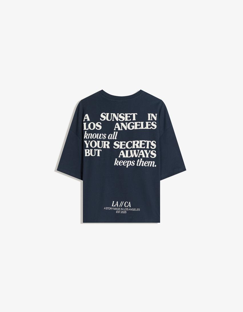 T-shirt Boxy fit à manches courtes imprimé-Marine