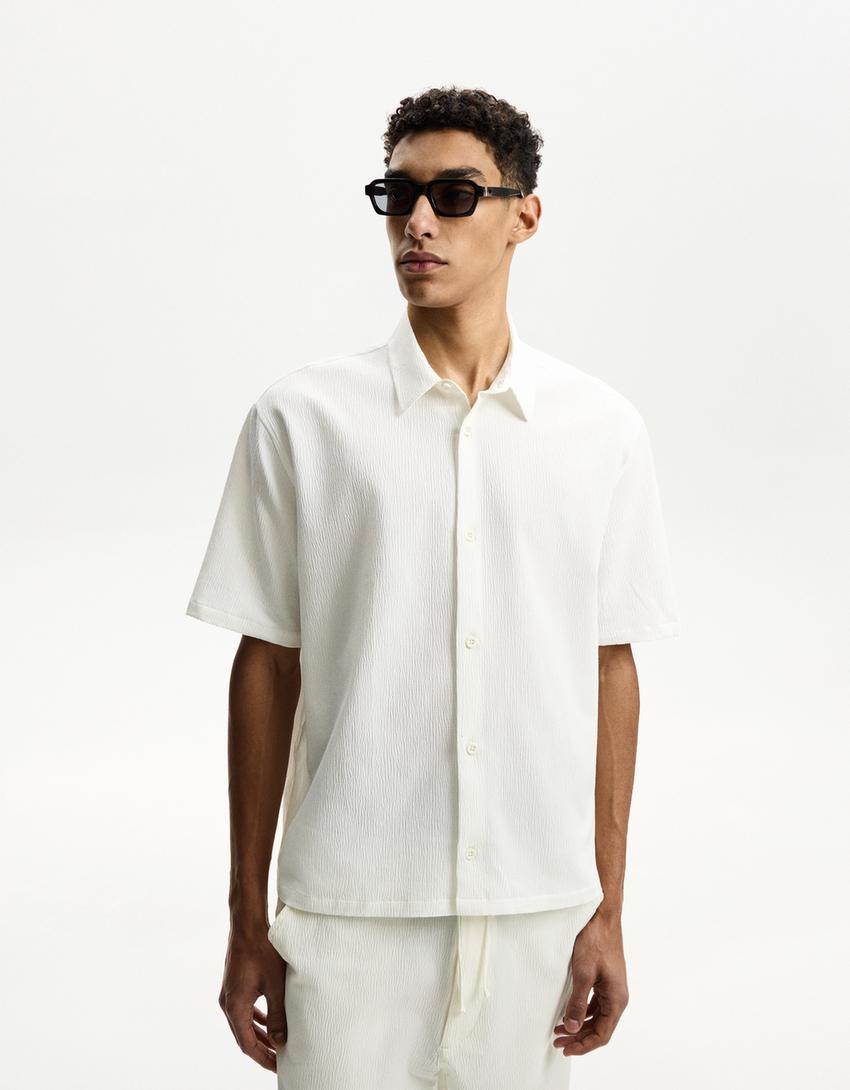 Pleated short sleeve shirt-Off white