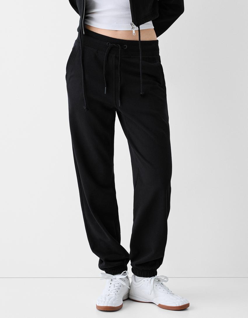 Pantalon jogger en molleton-Noir-3
