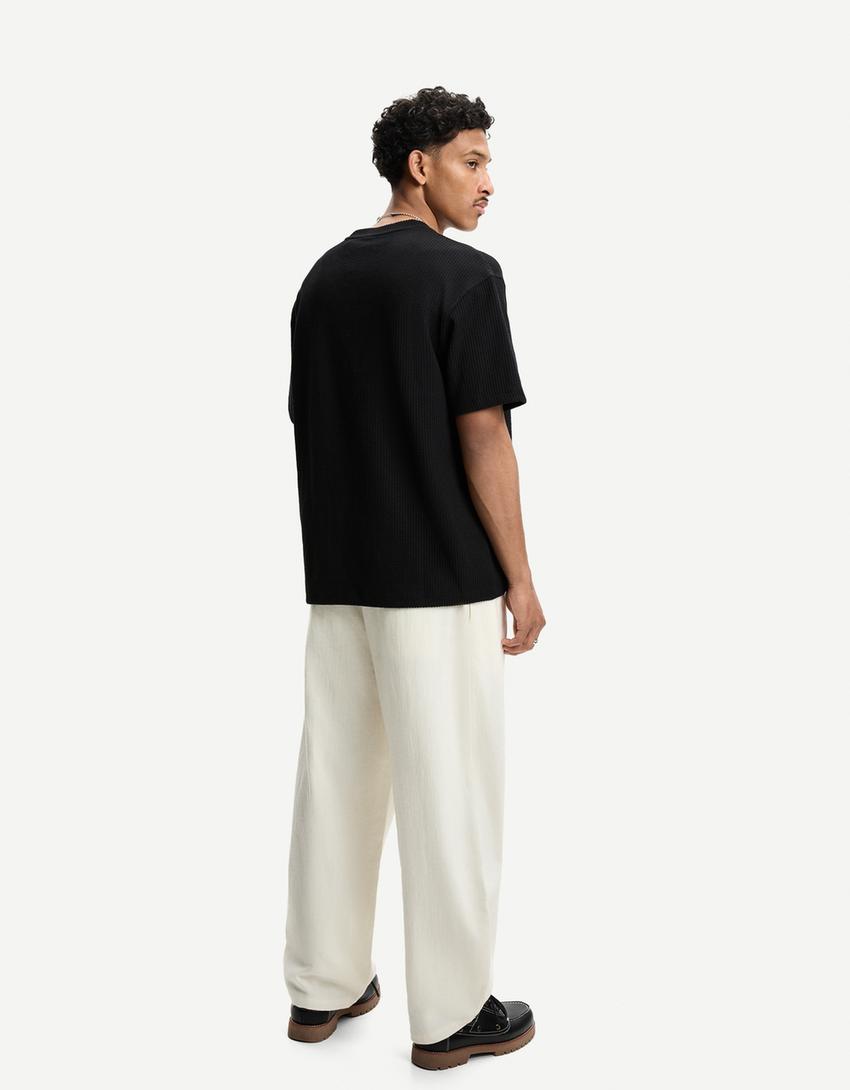 Camiseta manga corta seersucker-Negro