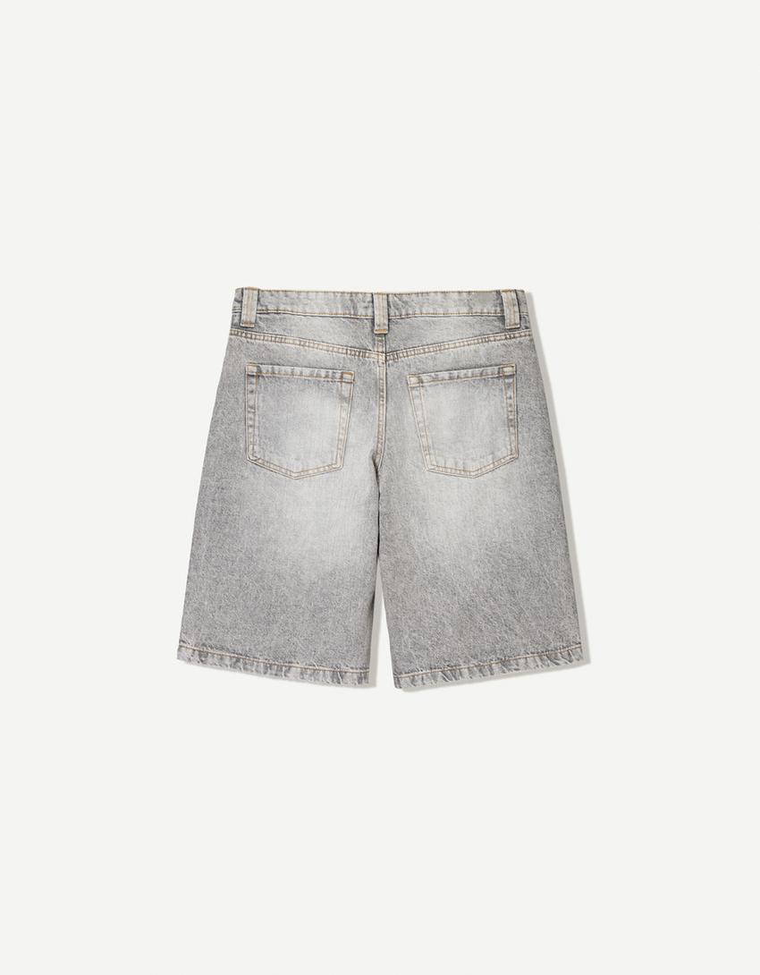Baggy denim shorts-Grey