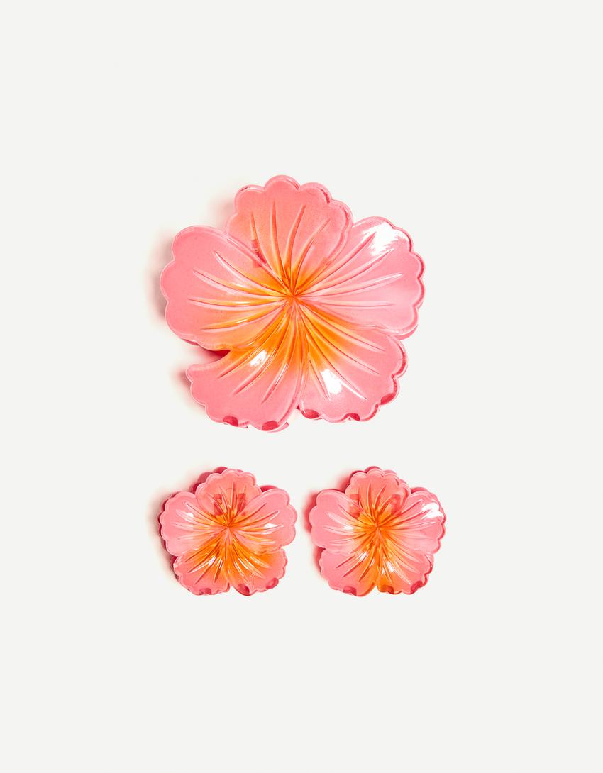 Lot 3 pinces fleur-Orange-1