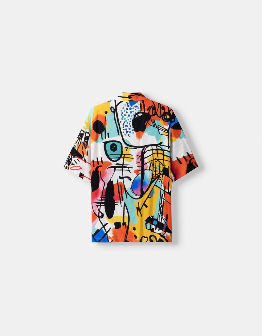 Chemise manches courtes loose fit imprimée-Bleu-5