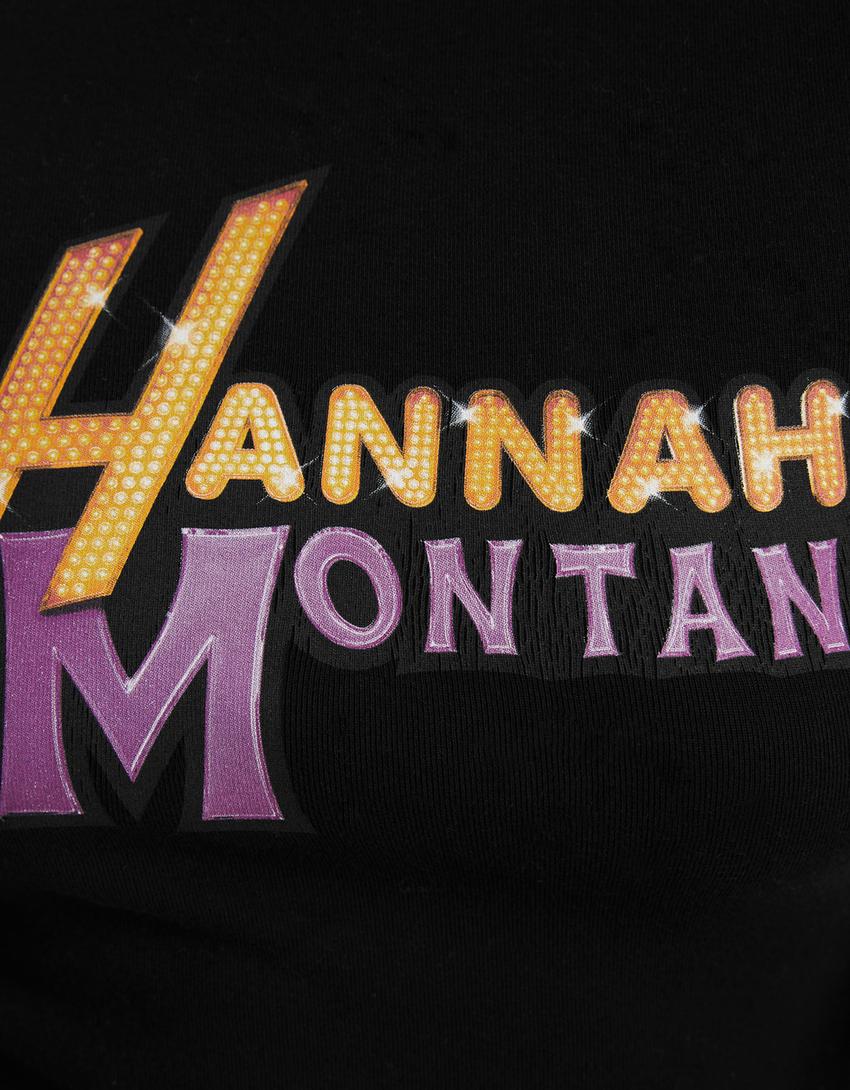 Hannah Montana print short sleeve cropped T-shirt-Black-5