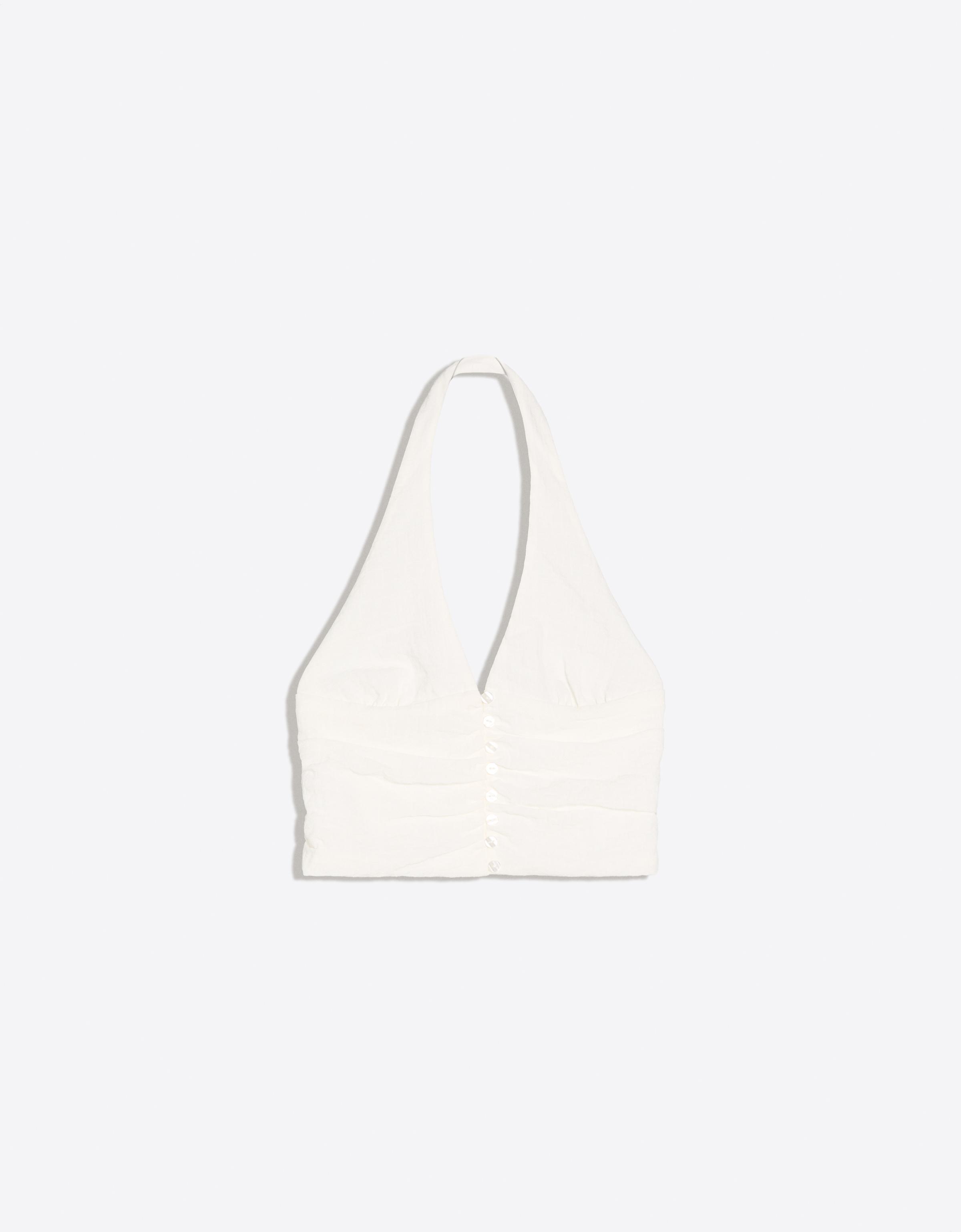 Gathered halter-neck button-up waistcoat — Off white
