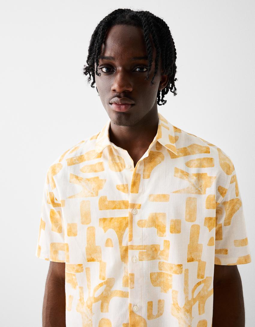Chemise manches courtes loose fit coton imprimé-Jaune-2
