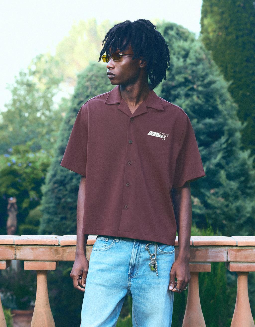 Short sleeve boxy print shirt