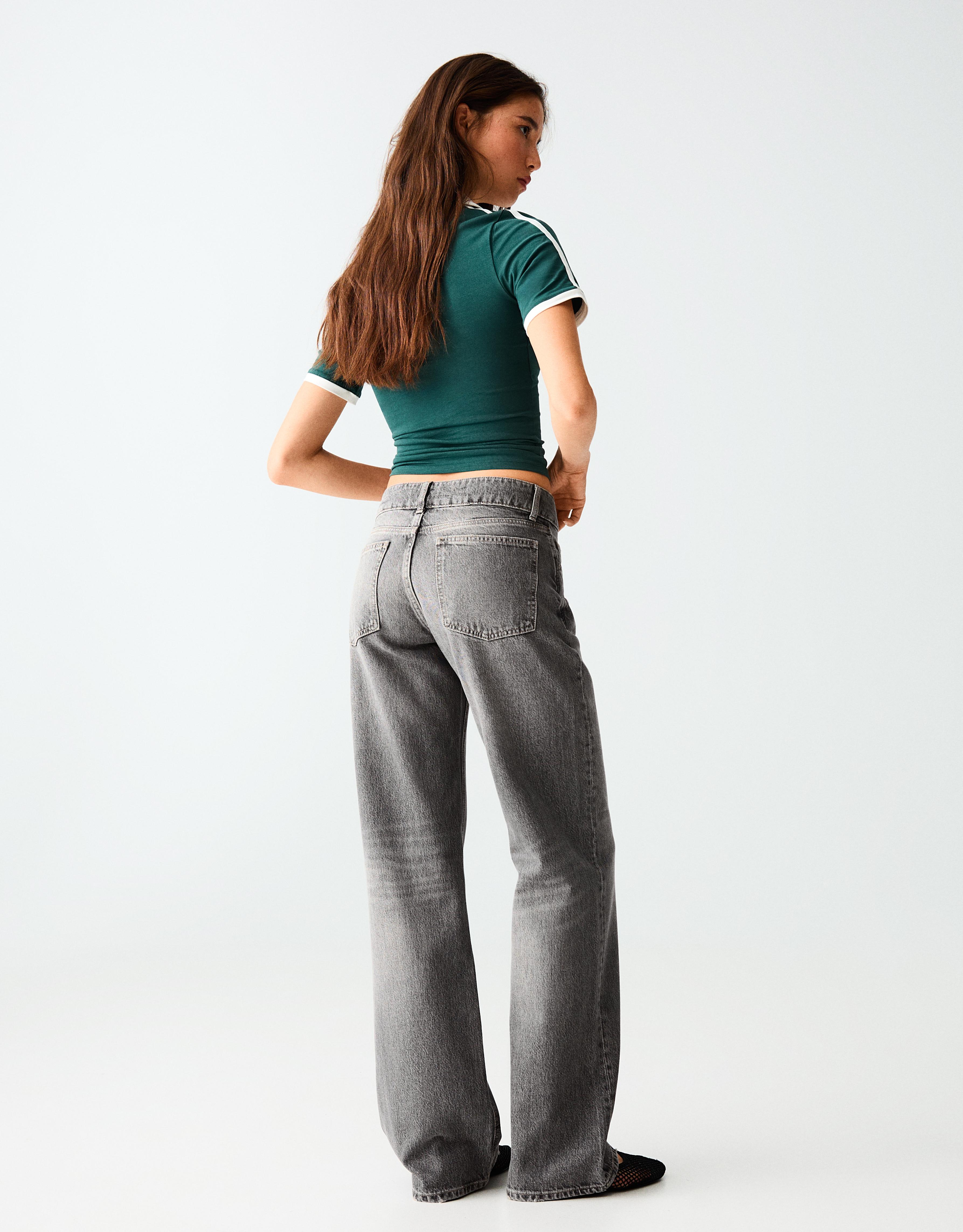 Mid-waist straight jeans — Black