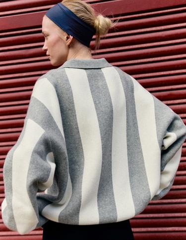 Striped embroidered polo collar jumper — Grey 2