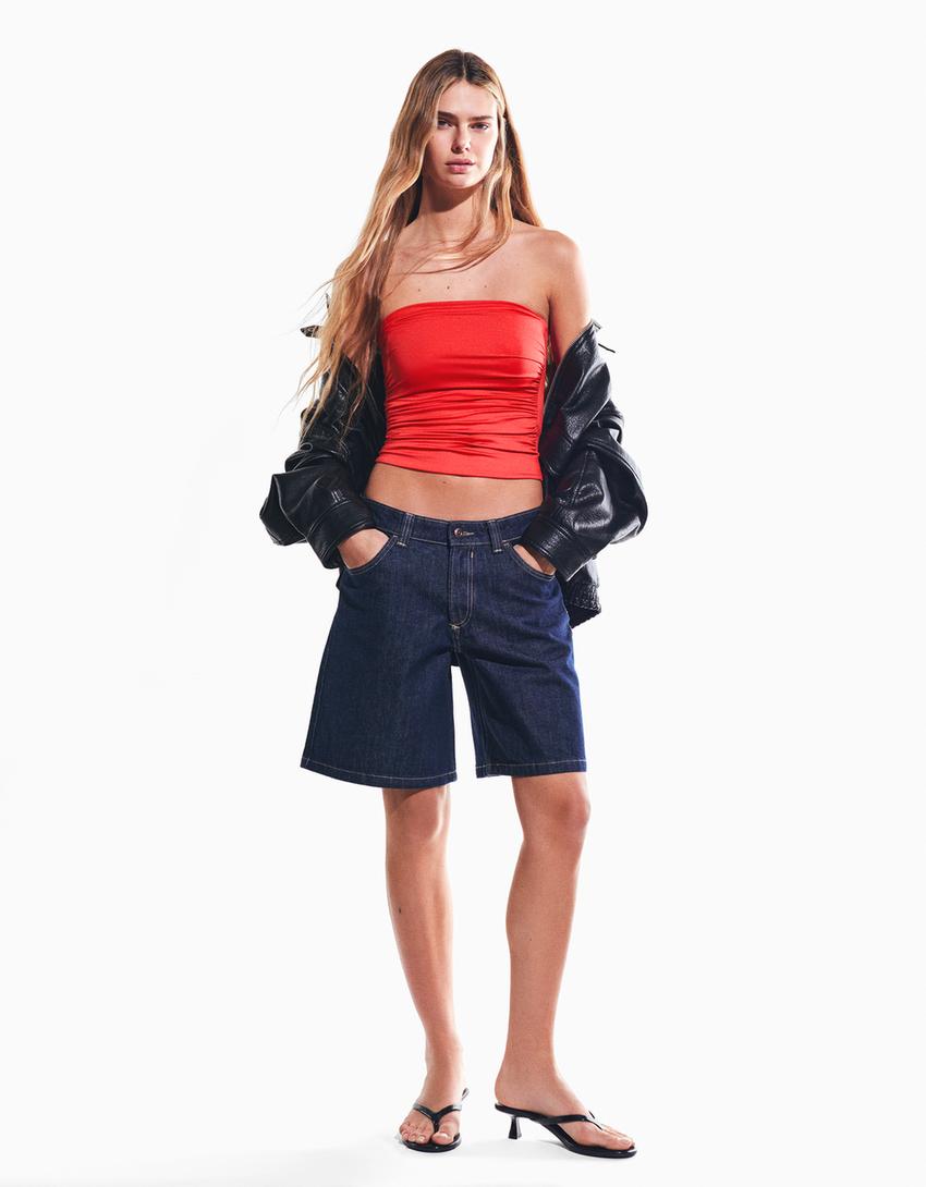 Kroogitud bandeau-topp-Korallpunane