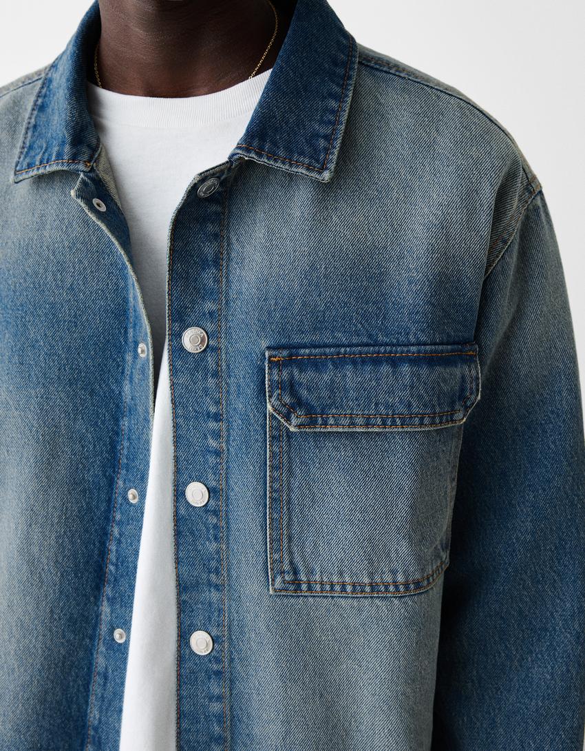 Cropped denim shirt-Washed out blue-5