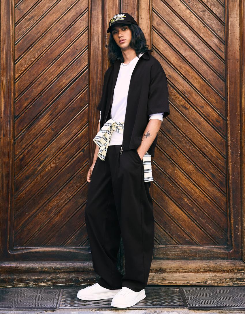 Fluid boxy short sleeve shirt-Black