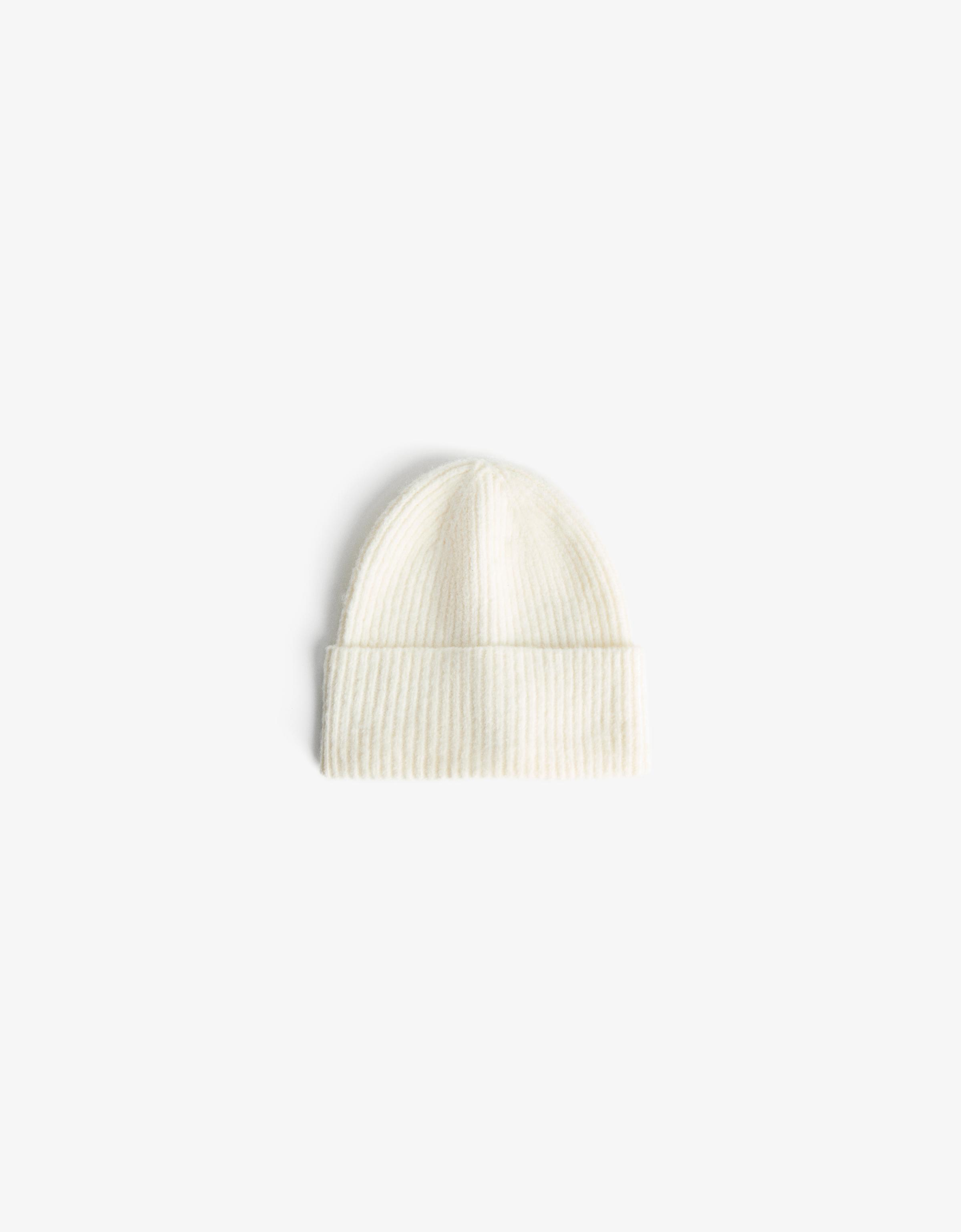 Turn-up knit beanie — Cream (alternate view)