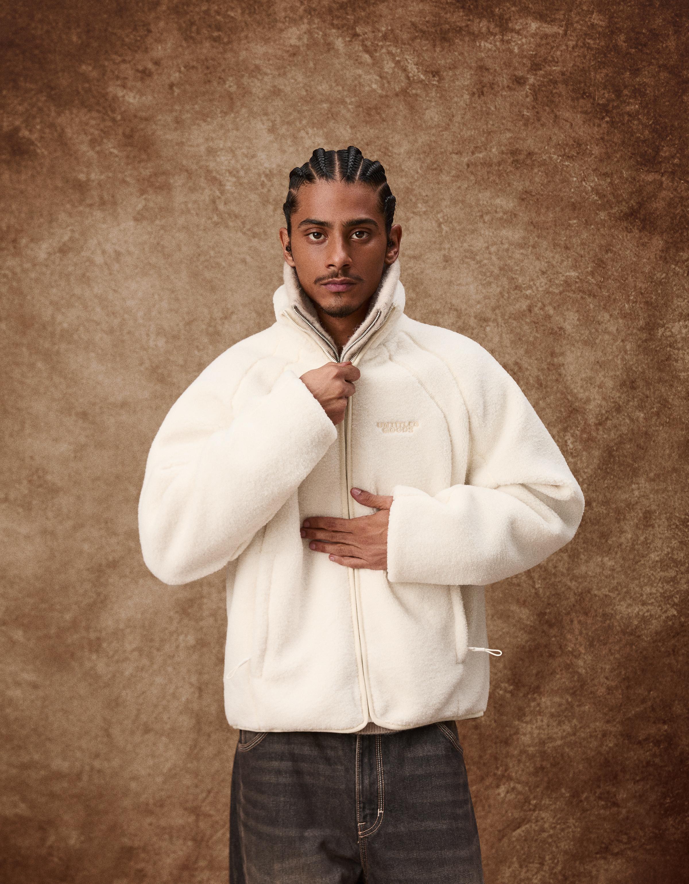 Bershka Jacke Aus Lammfellimitat Herren M Rohweiß