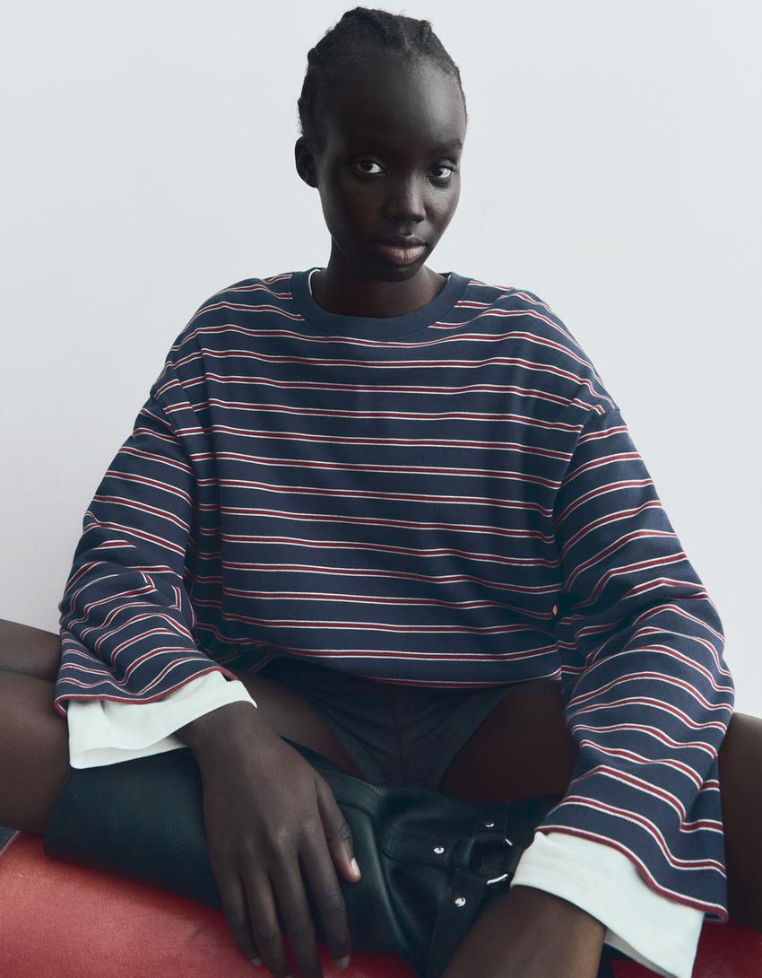 T-shirt de manga comprida com estampa-Marinho