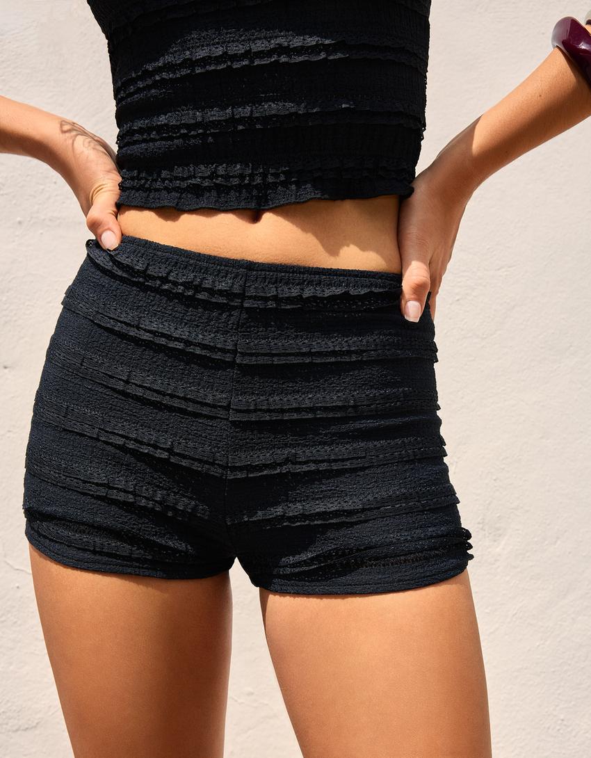 Short gaufré texturé volants-Noir-2