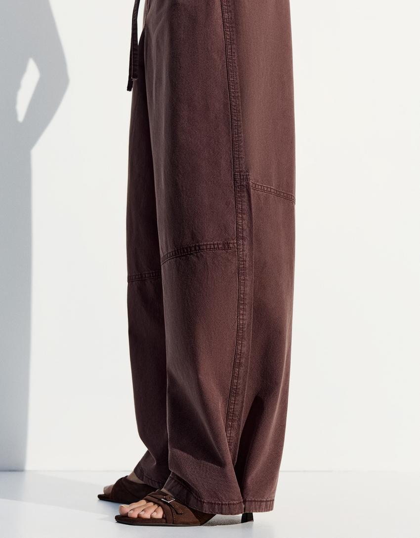 Düşük bel wide balloon fit jean-Kahverengi