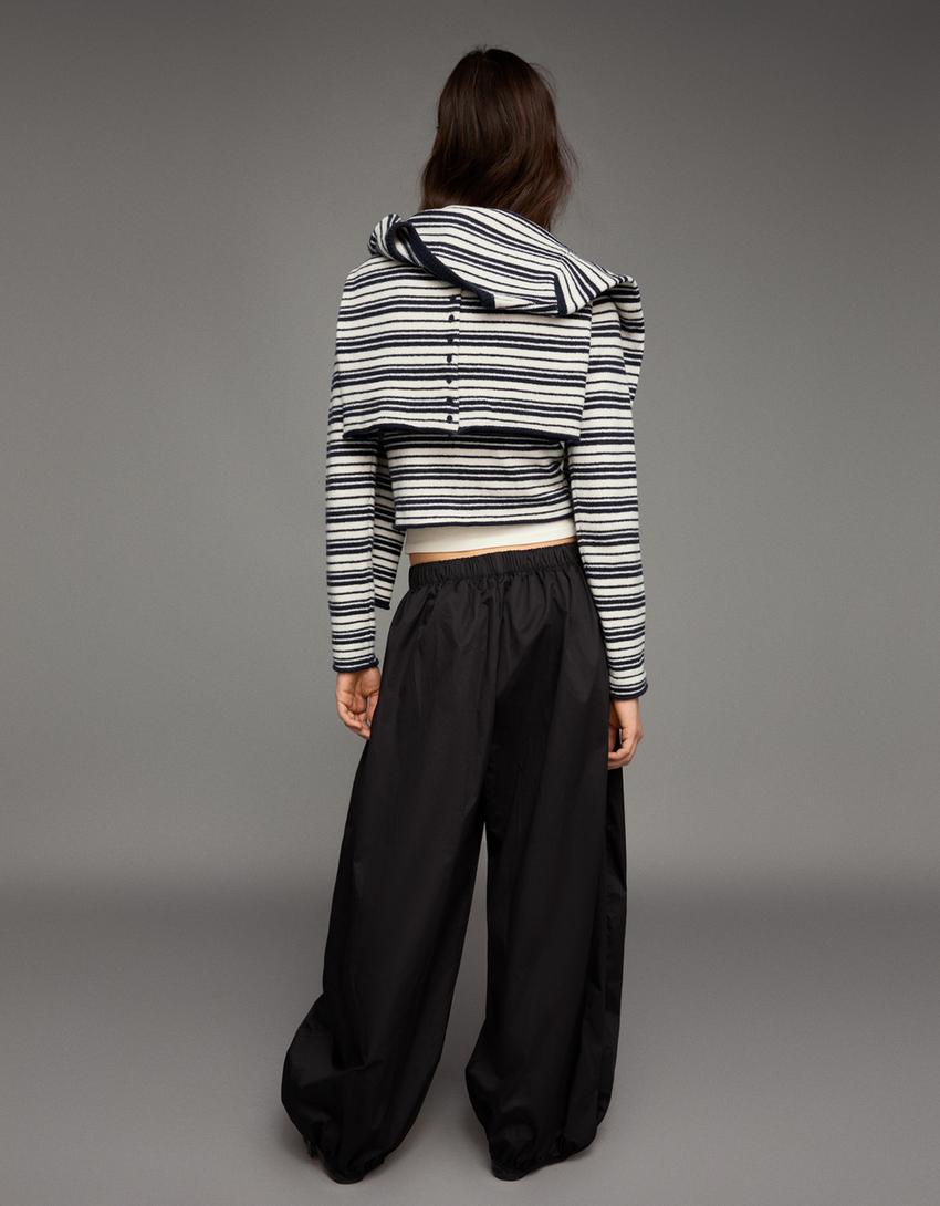 Çizgili örgü hırka-Mavi