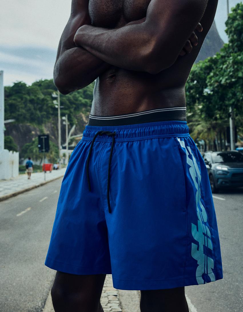 Maillot de bain Boxy fit double taille imprimé-Bleu foncé