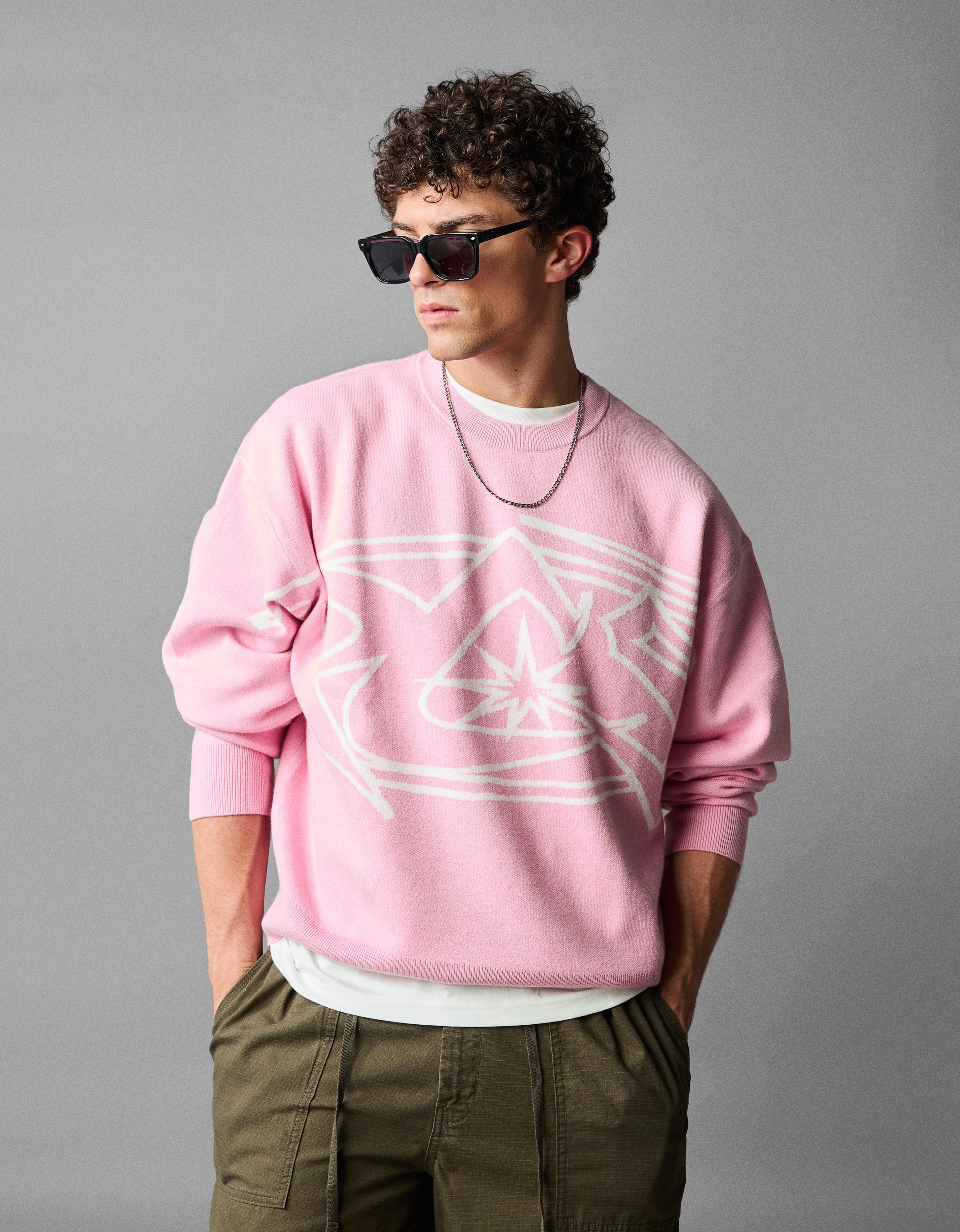 Bershka Jersey Cuello Redondo Print Hombre L Rosa