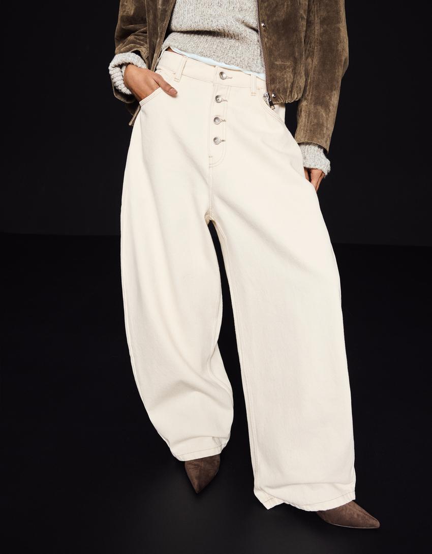 Barrel jeans-Cream