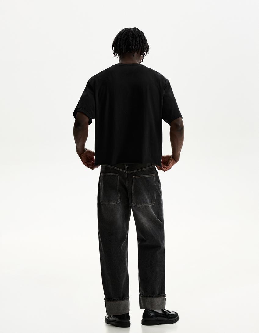 Short sleeve cropped T-shirt-Black-1