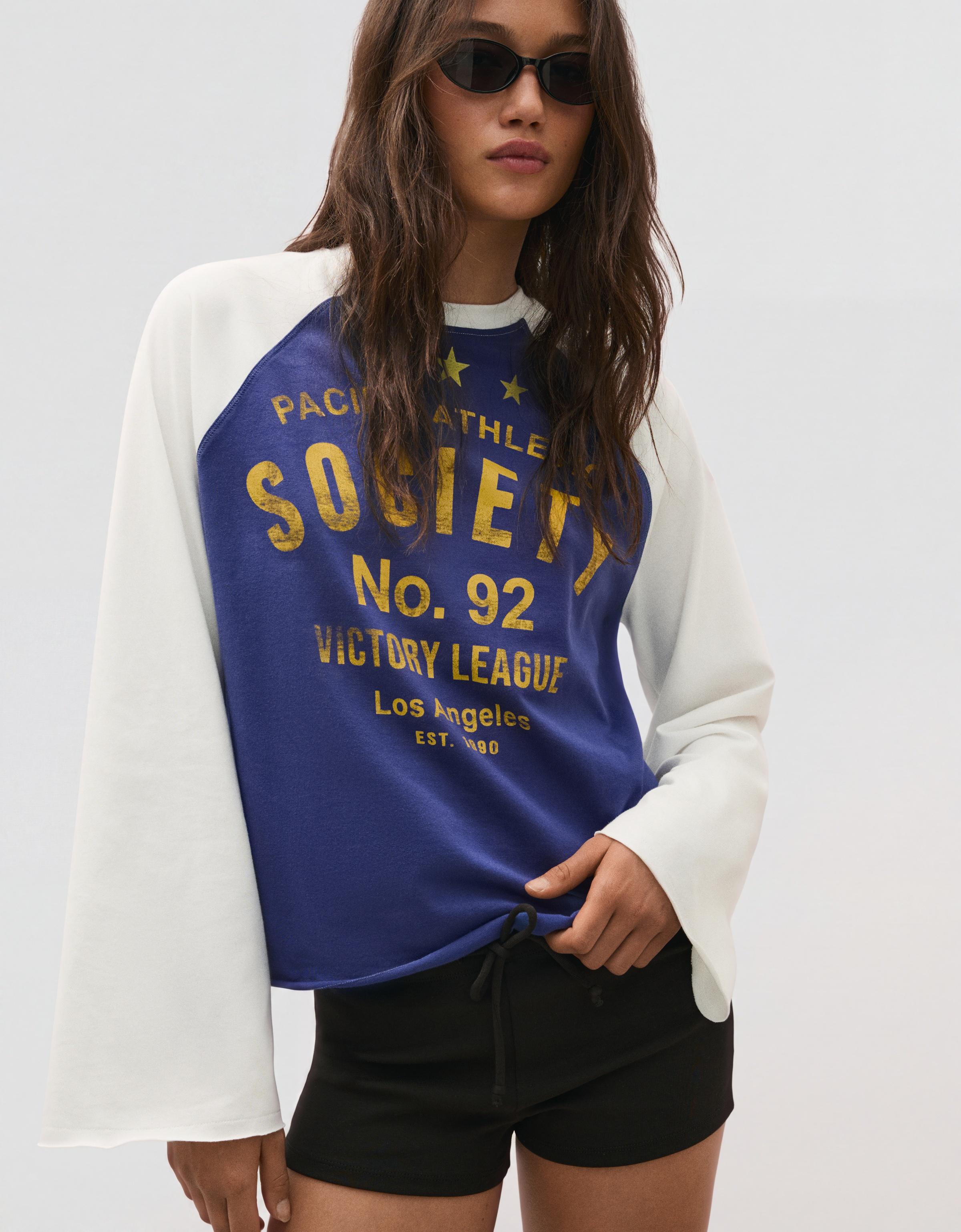 Long-sleeve contrast print raglan T-shirt — Navy