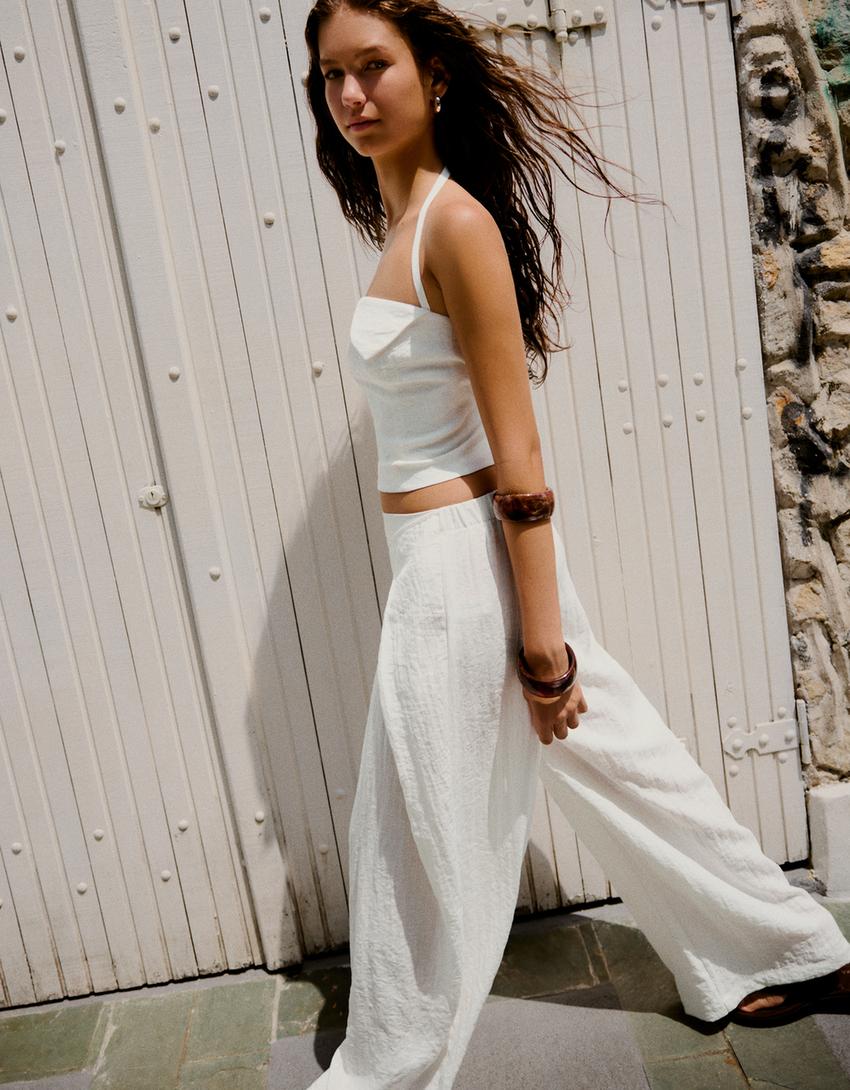 Halter buttoned waistcoat-Off white