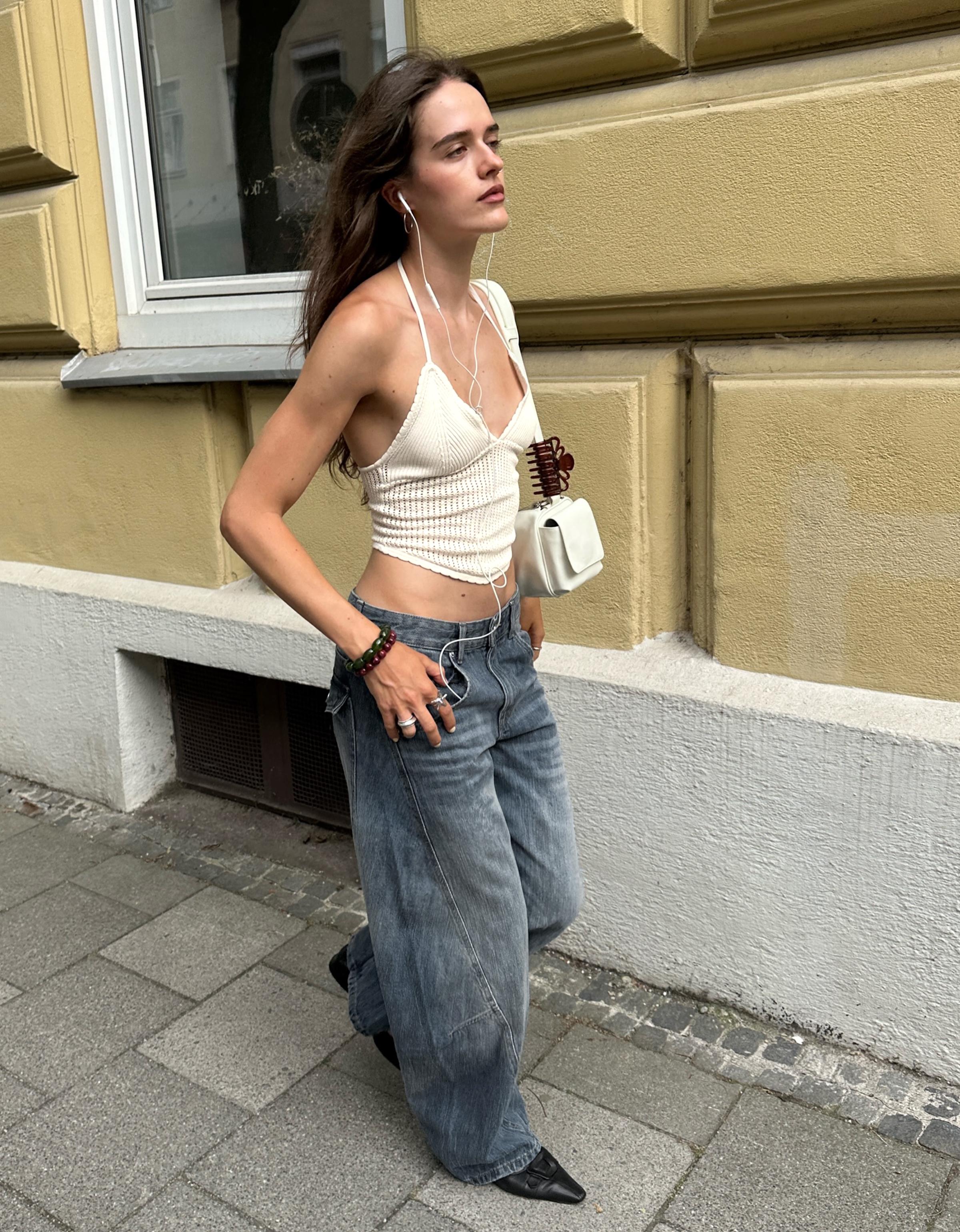Low-rise barrel jeans — Light blue