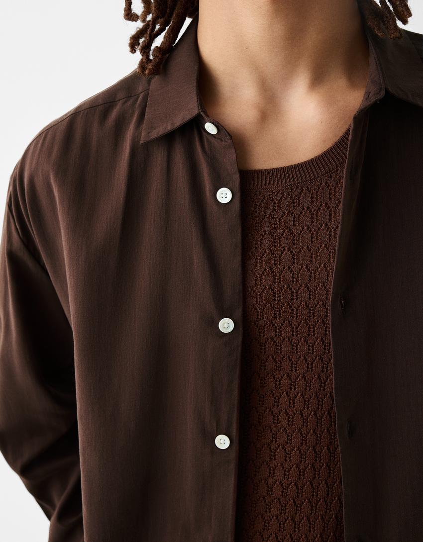 قميص بأكمام طويلة-بني-6