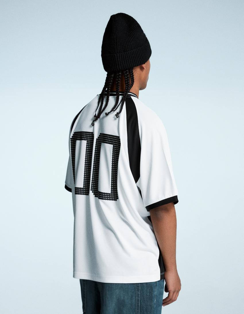 Camiseta manga corta sport print-Blanco / Negro